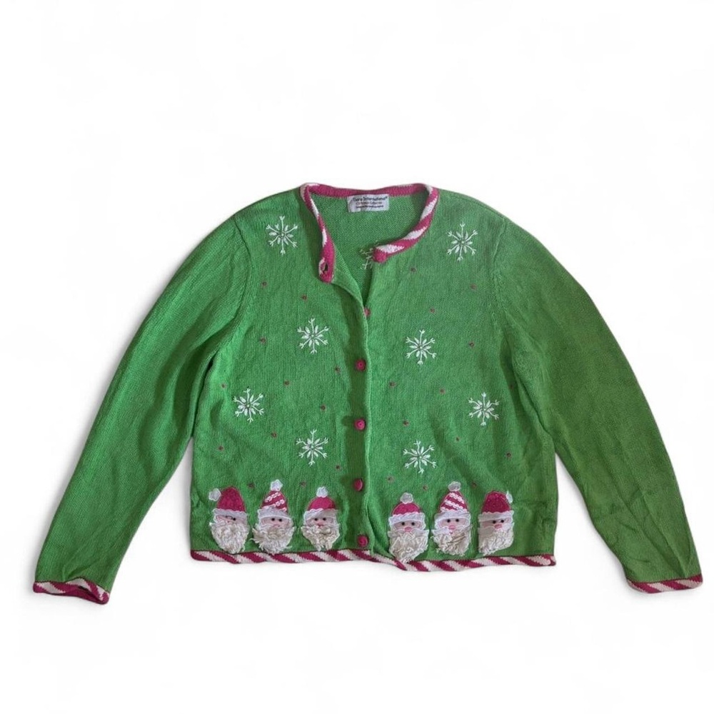 Large Festive Green Cardigan with Santa Design